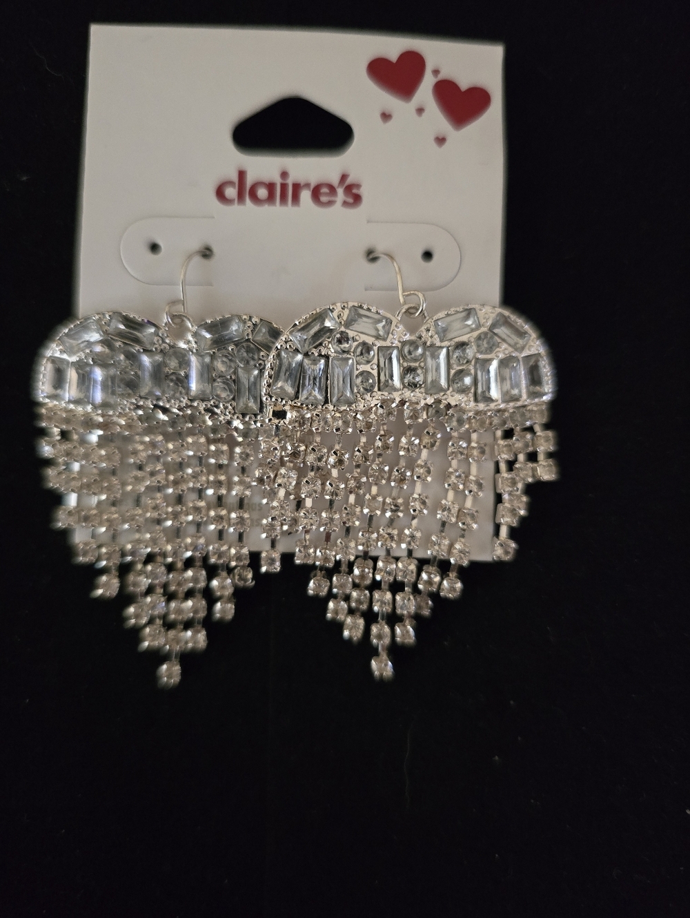claire's Silver Crystal Fringe Chandelier Earrings